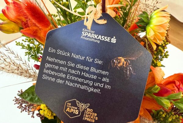 Blumenstrauß mit Infokärtchen